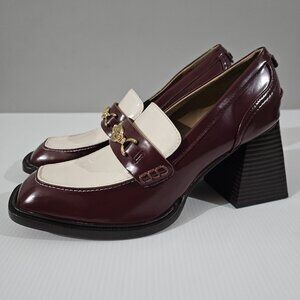 Sam Edelman Quincy Block Heel Loafer Pump Syrah Red Modern Ivory Size 8